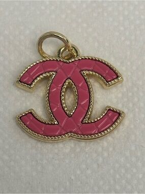 Authentic CC Chanel Gold tone & hot pink quilted Zipper Pull charm